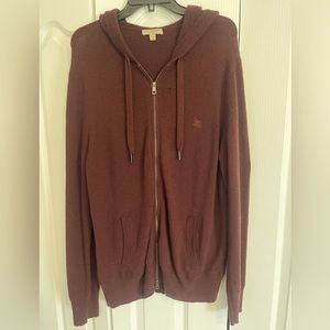 Cozy, comfortable, Burberry front zip, hooded cashmere sweater, size XL.